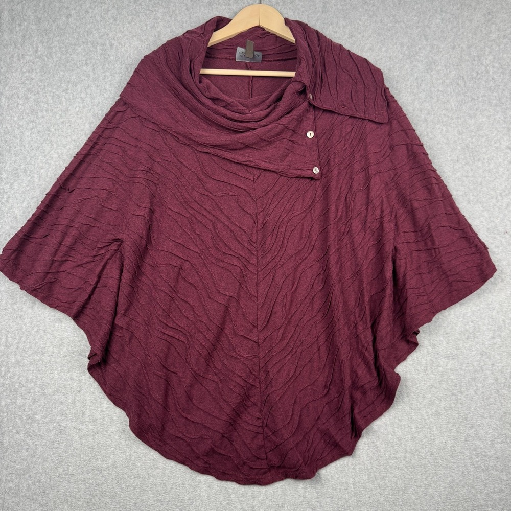 Apropos Poncho Womens Large Burgundy Purple Textured Cowl Neck Boho USA Made